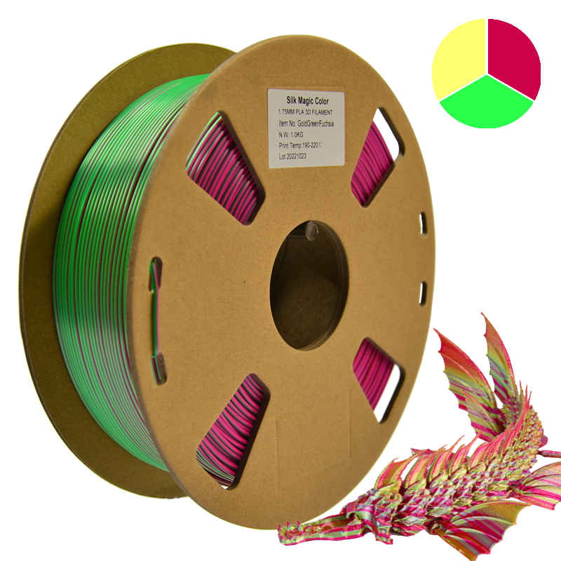 SILK PLA TRICOLOR – Gold, Green, Fuchsia 1,75mm